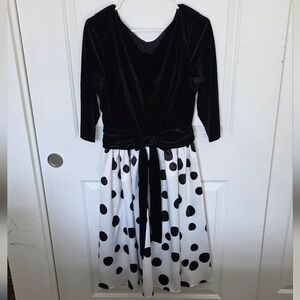 Polkadot Evening Dress Velvet Top Size Large